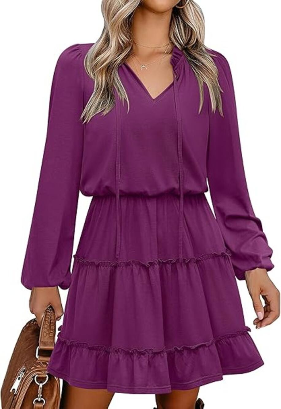 NWT Caracilia Purple Long Sleeve Tiered Ruffle Mini Dress Women's Size XL